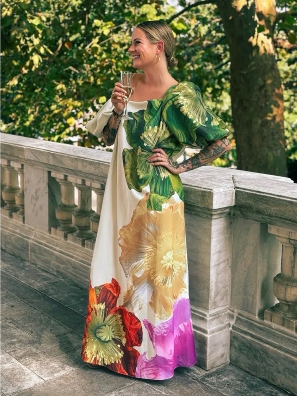 STINE GOYA Payton Floral Print Maxi Dress in Poppies Bloom Sz XS
